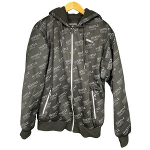 Encrypted Hustle Black Hoodie Sweatshirt Zip Up Sherpa Lined Mens L Urban NWT